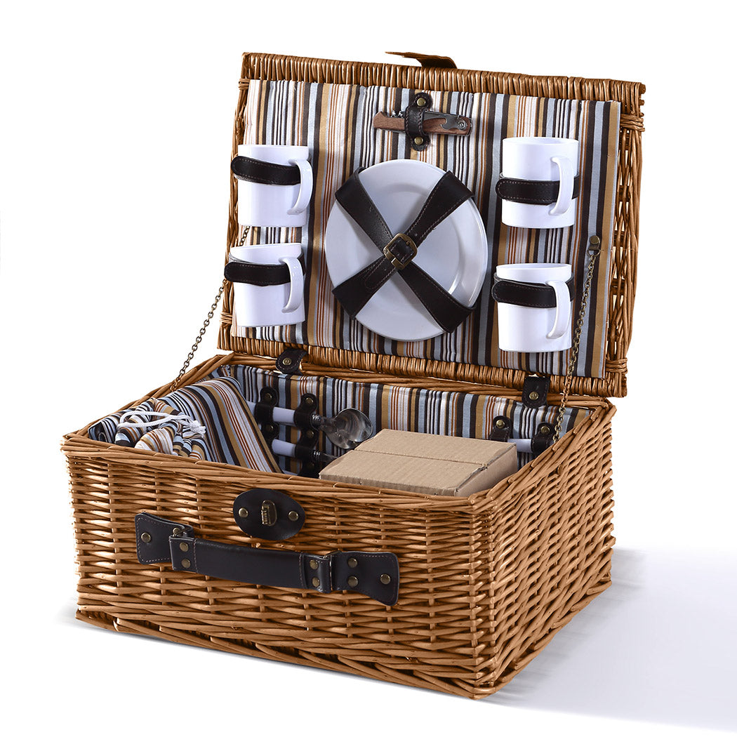 4 Person Picnic Basket Willow Baskets-1831592744083132416