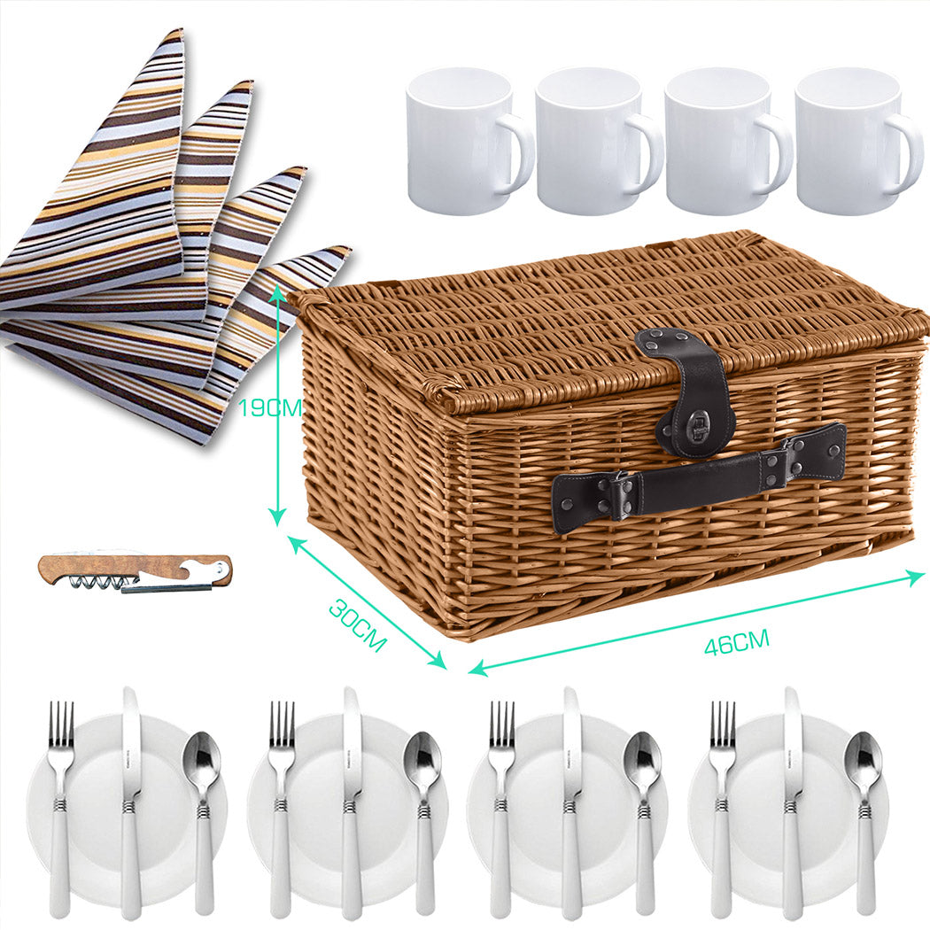 4 Person Picnic Basket Willow Baskets-1831592744083132418