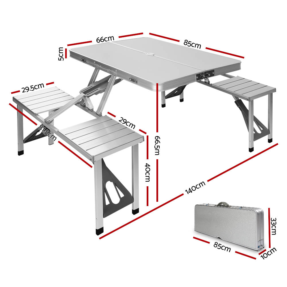 Weisshorn Folding Camping Table Outdoor Picnic BBQ With 2 Bench Chairs Set