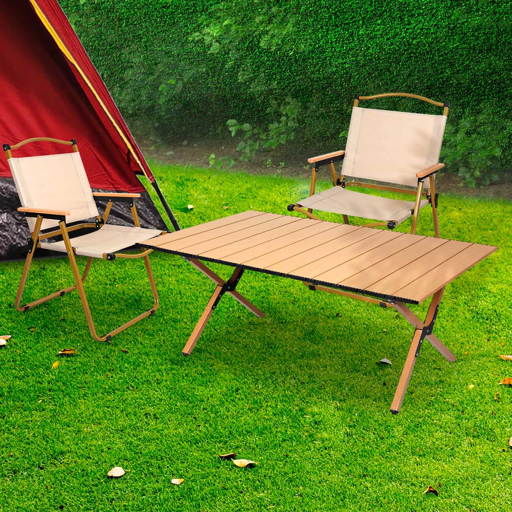 Levede Folding Camping Table Chair Set Oak-1831592584661831686