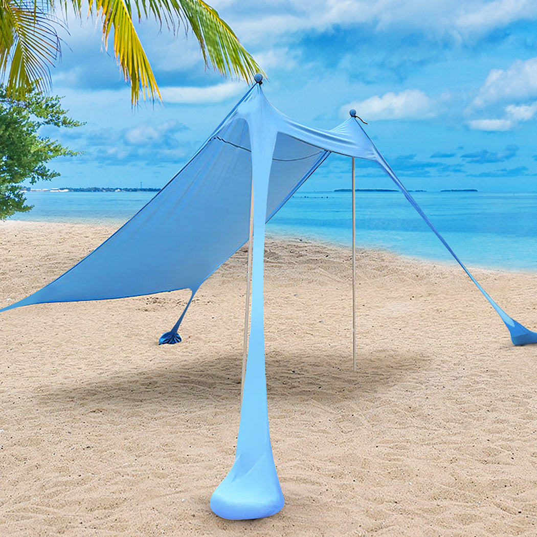 Beach Tent Camping Canopy 2-4 Person Family Sun Shade Shelter 210x210cm Blue-1831592771601960966