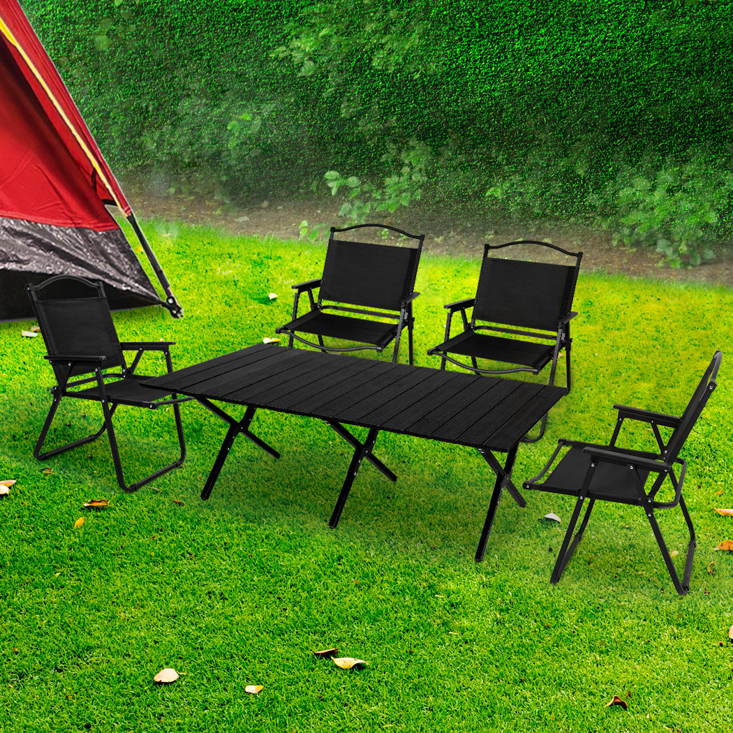 Levede Folding Camping Table Chair Set Black-1831592535009660934