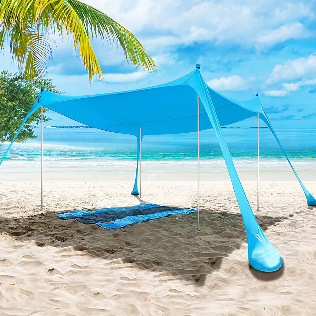 Beach Tent Camping Canopy 4-6 Person Family Sun Shade Shelter 300x300cm Blue-1831592673266503686