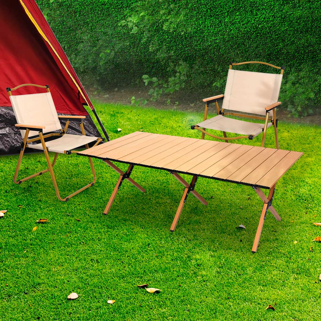 Levede Folding Camping Table Chair Set Oak-1831592571701432326