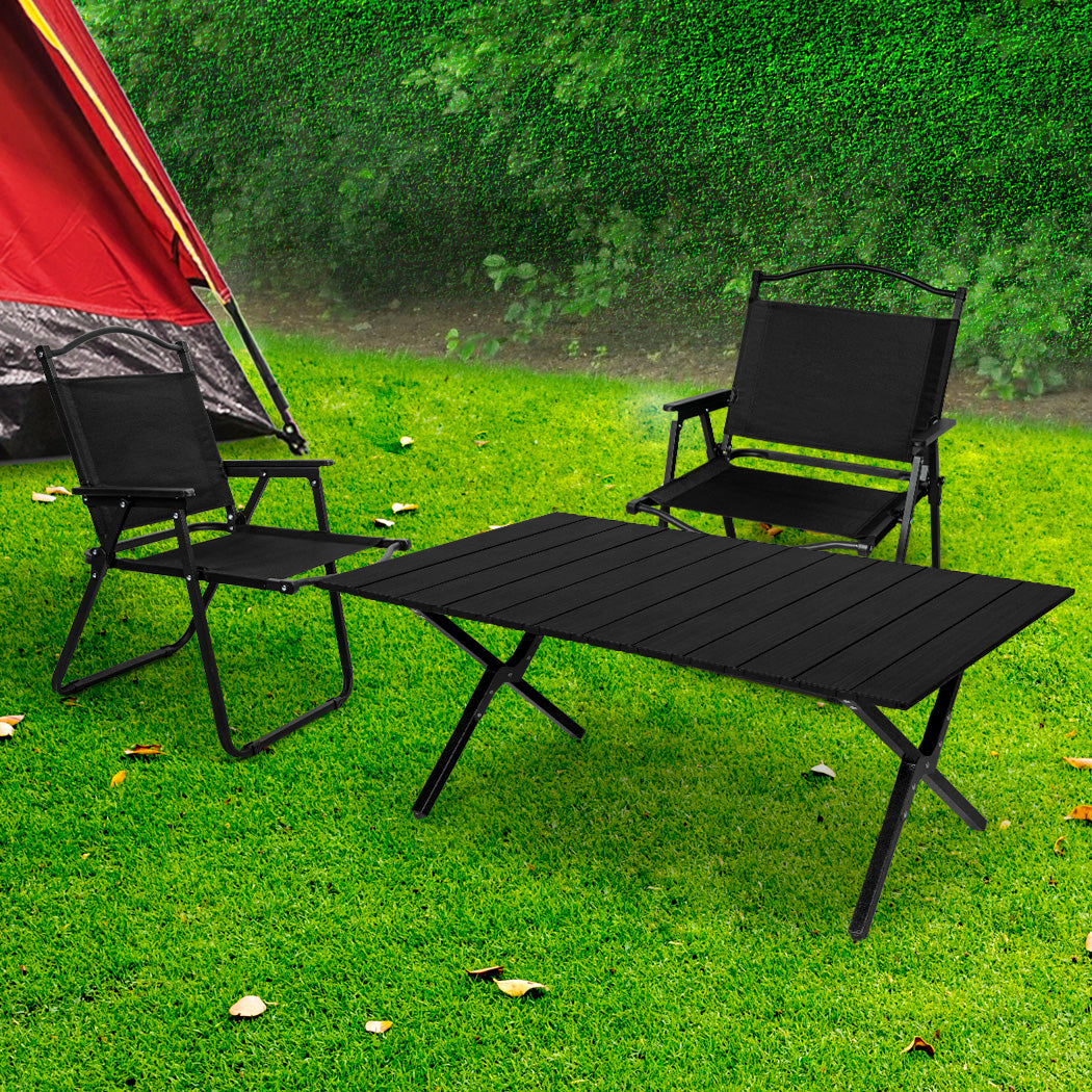 Levede Folding Camping Table Chair Set Black-1831592606644178950