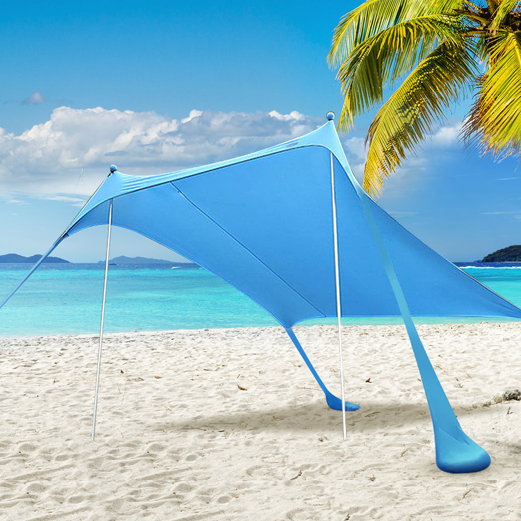 Beach Tent Camping Canopy 2-4 Person Family Sun Shade Shelter 210x210cm Blue-1831592771601960967