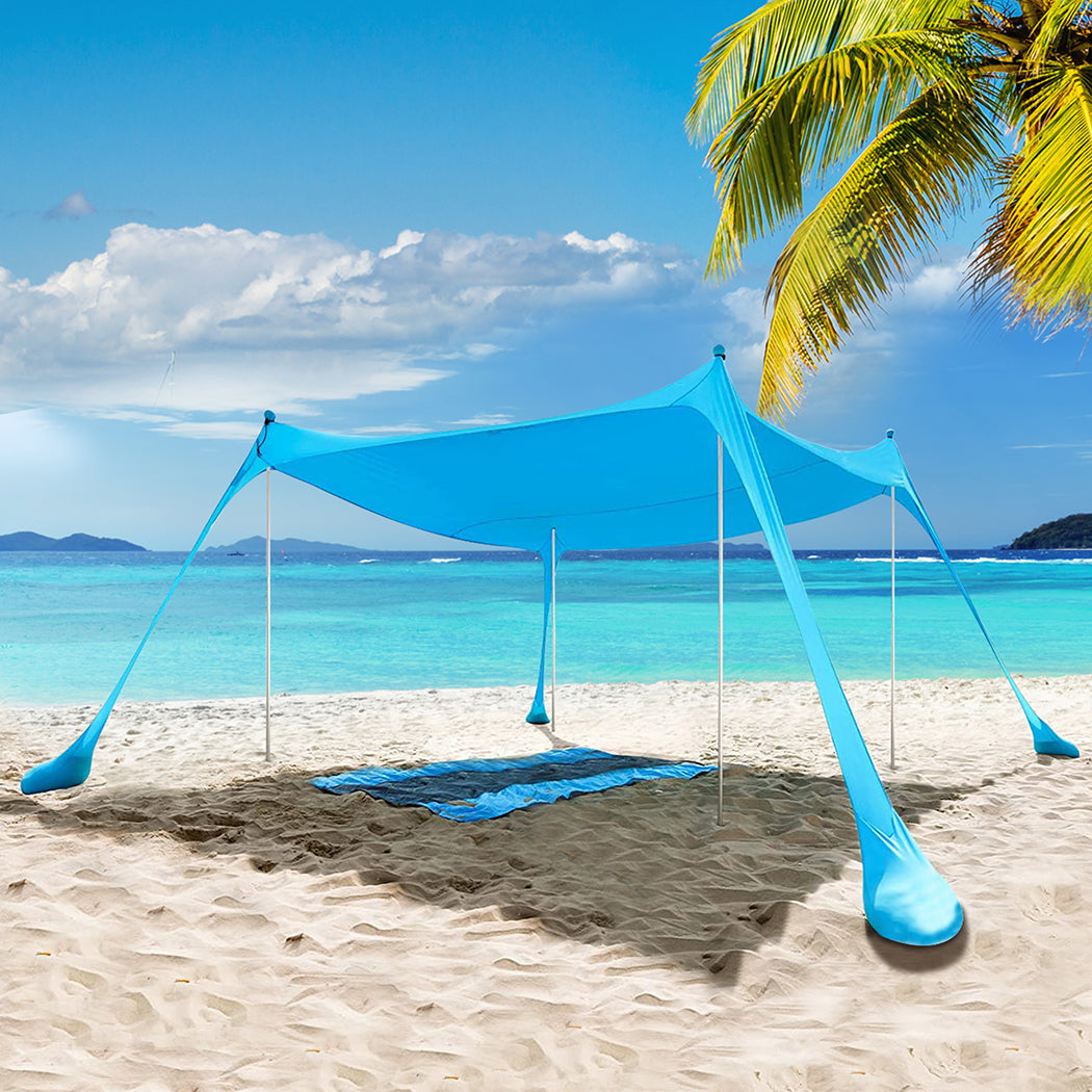 Beach Tent Camping Canopy 4-6 Person Family Sun Shade Shelter 300x300cm Blue-1831592673266503687