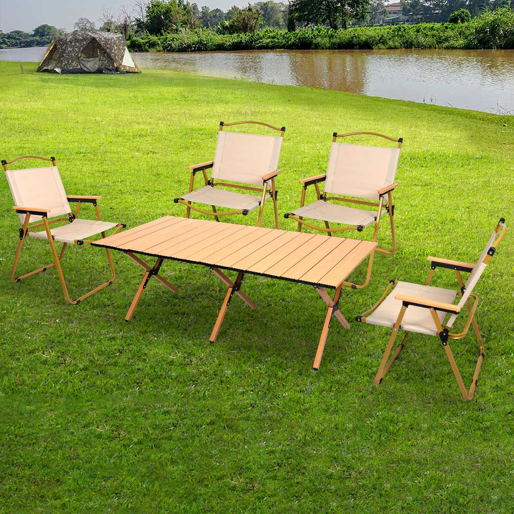 Levede Folding Camping Table Chair Set Oak-1831592523311747079