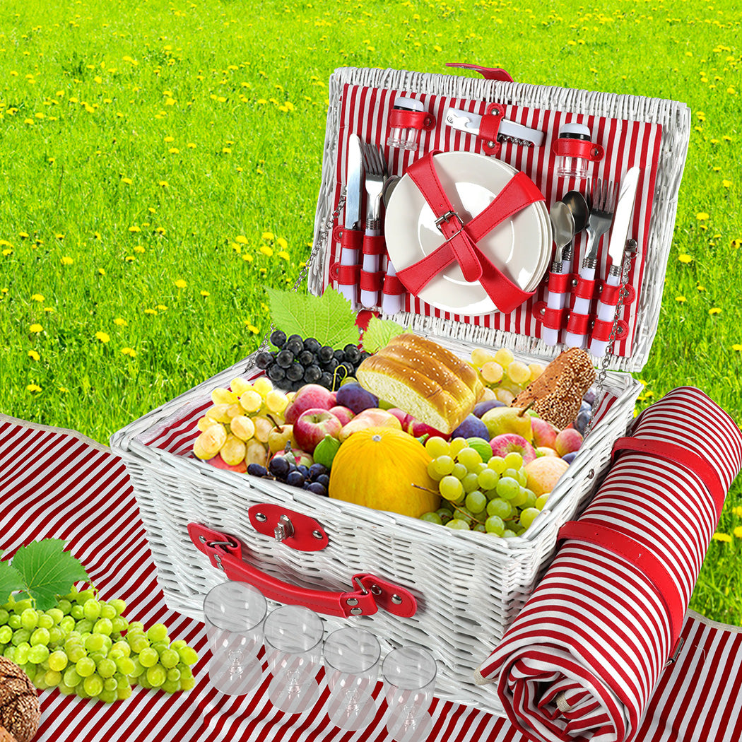 Picnic Basket Set Baskets 4 Person Wicker-1831592764882685959