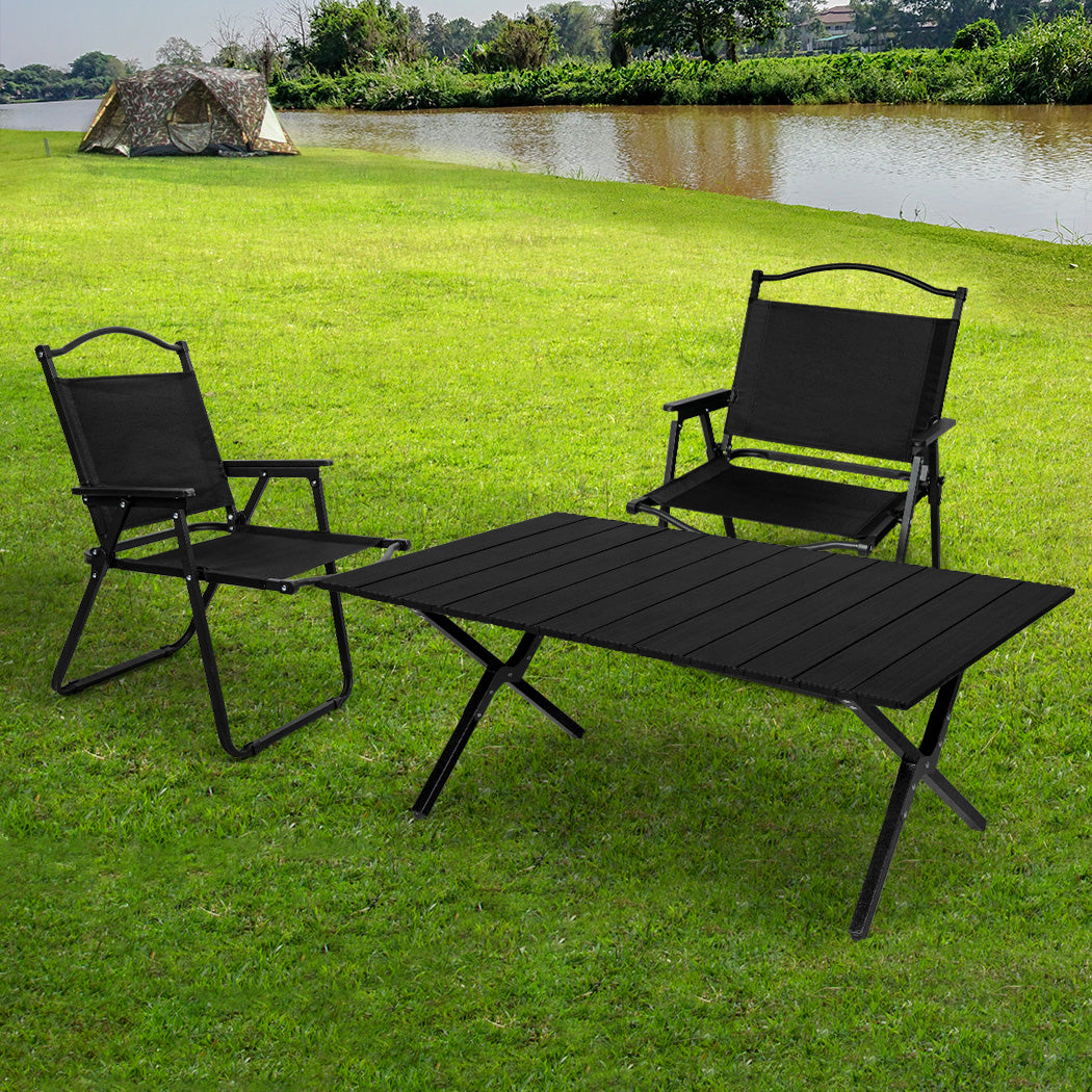 Levede Folding Camping Table Chair Set Black-1831592606644178951