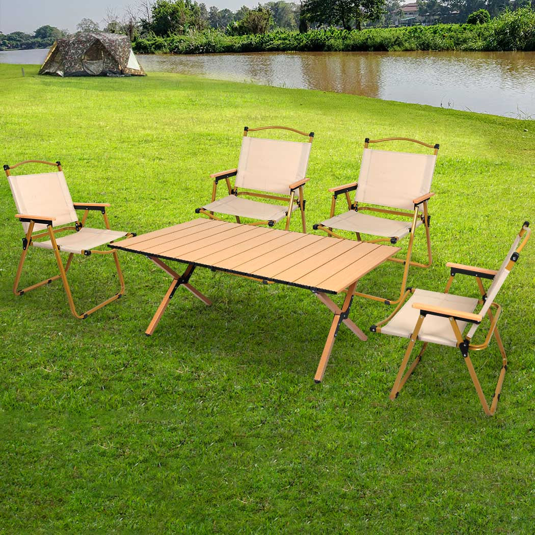 Levede Folding Camping Table Chair Set Oak-1831592528076476423