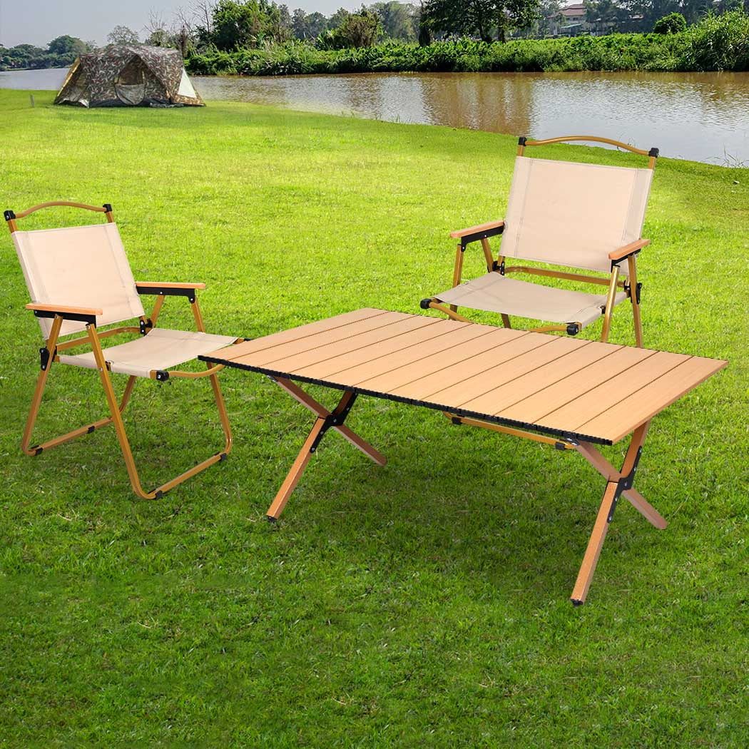 Levede Folding Camping Table Chair Set Oak-1831592584661831687