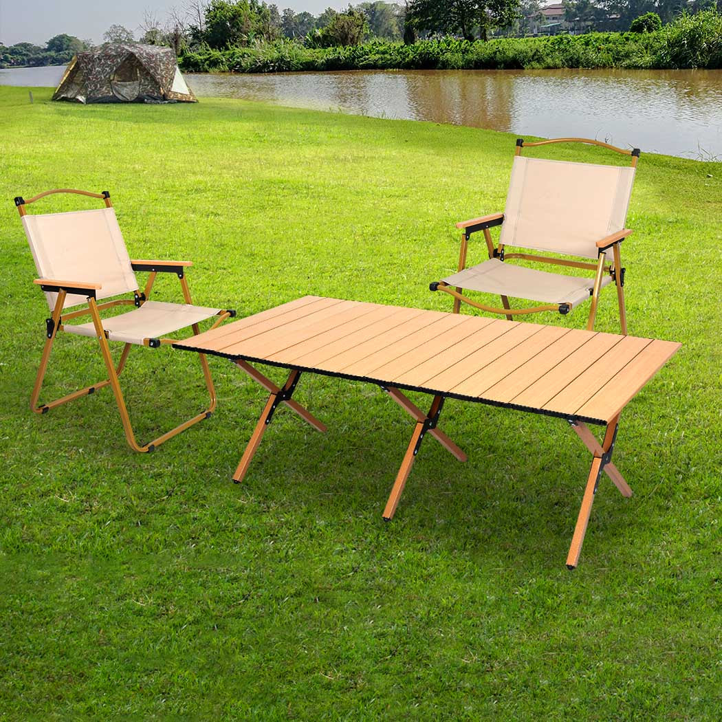 Levede Folding Camping Table Chair Set Oak-1831592571701432327