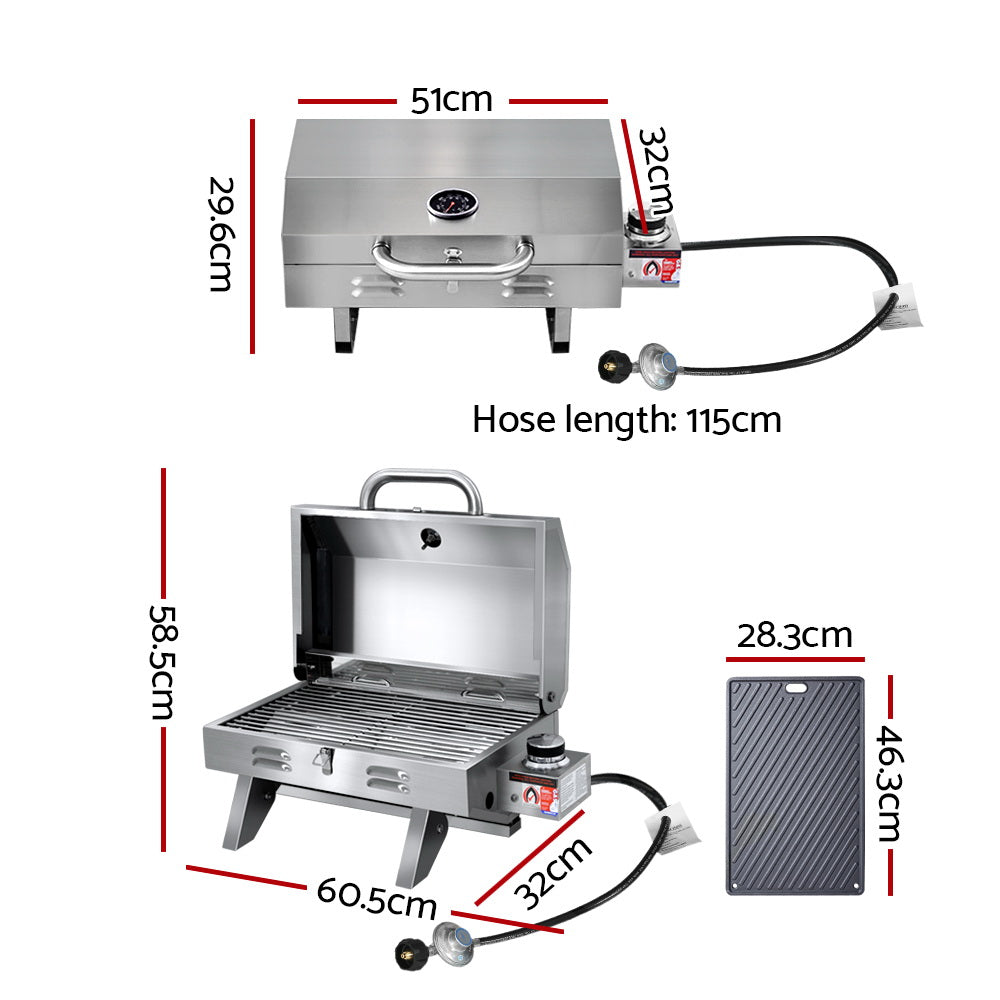 Portable Gas BBQ Grill with Double Sided Plate