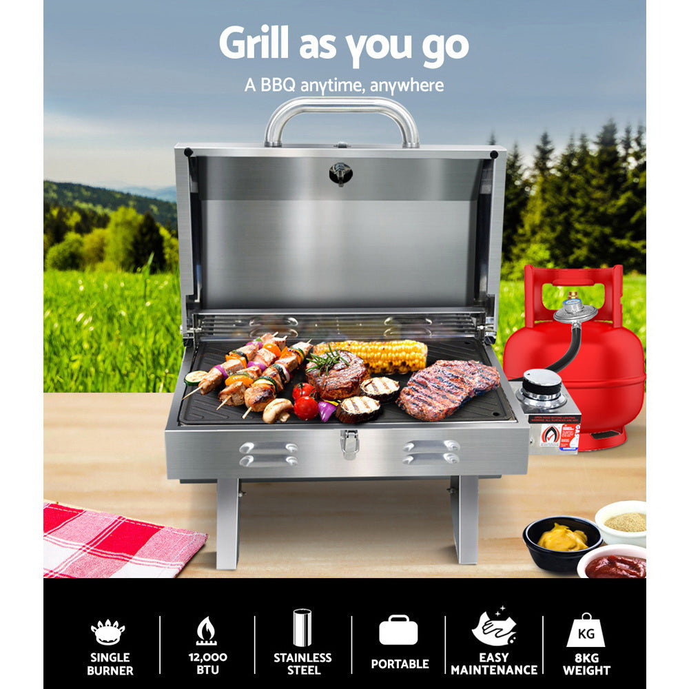 Portable Gas BBQ Grill with Double Sided Plate