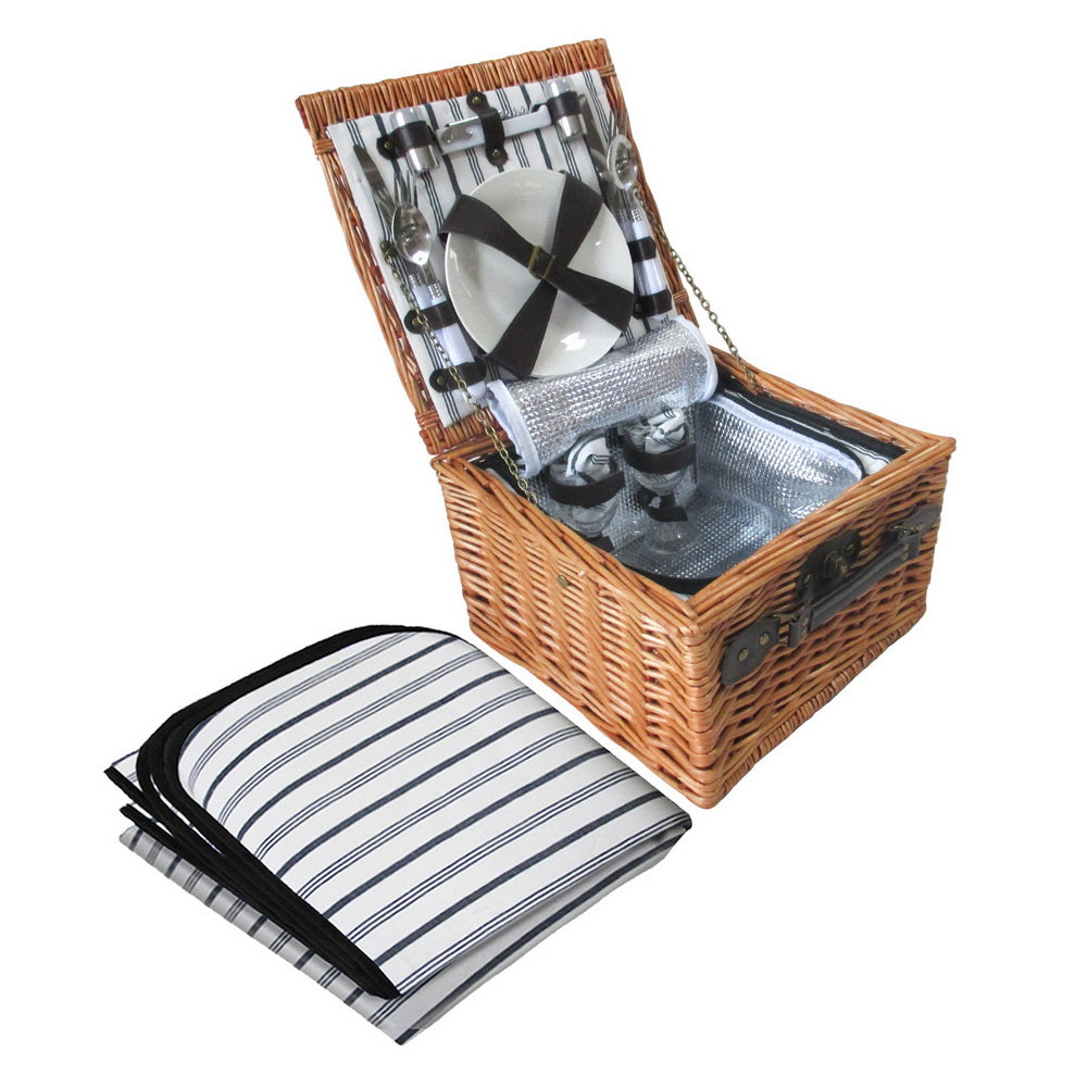 Alfresco 2 Person Vintage Picnic Basket with Insulated Blanket