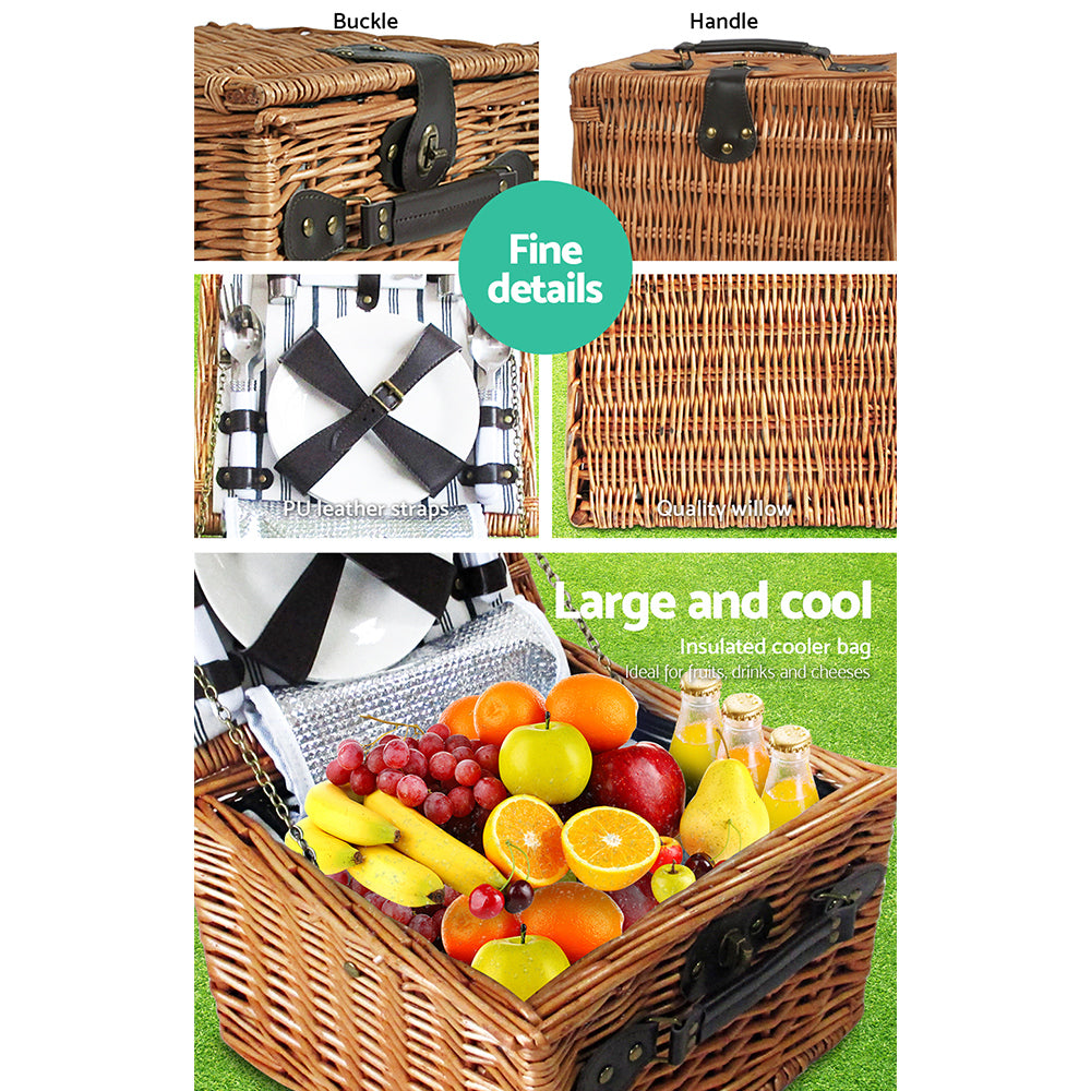 Alfresco 2 Person Vintage Picnic Basket with Insulated Blanket