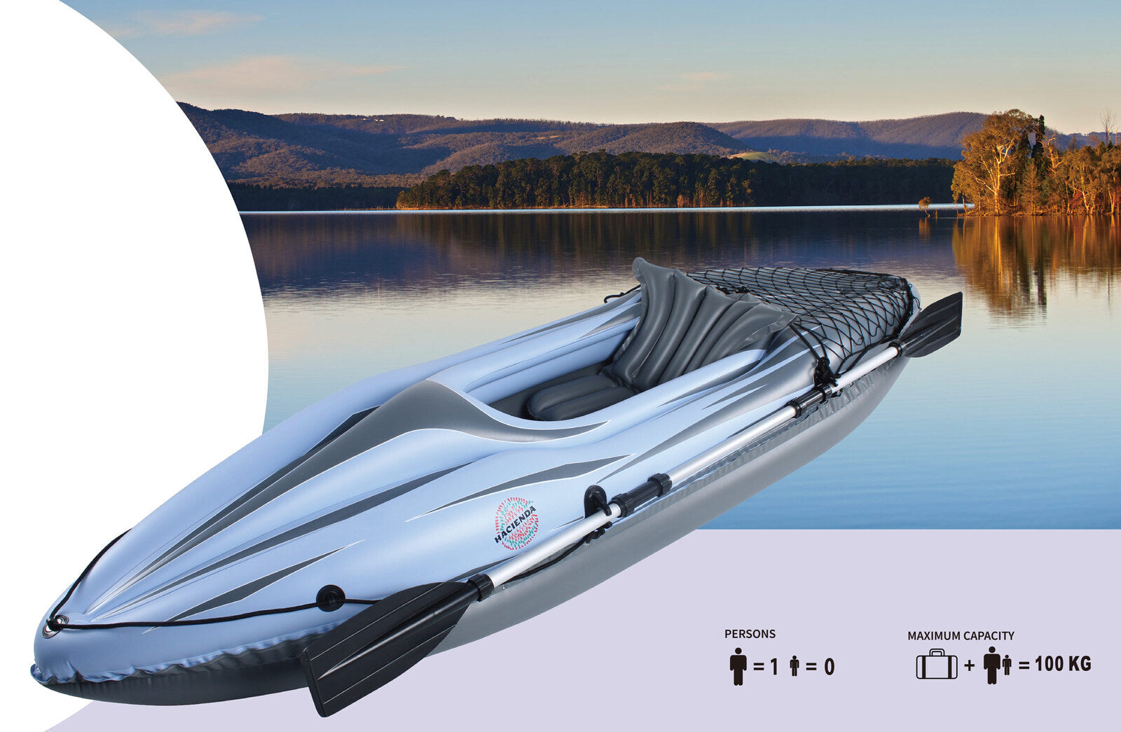 Inflatable Single Person Kayak, 100kgs Capacity