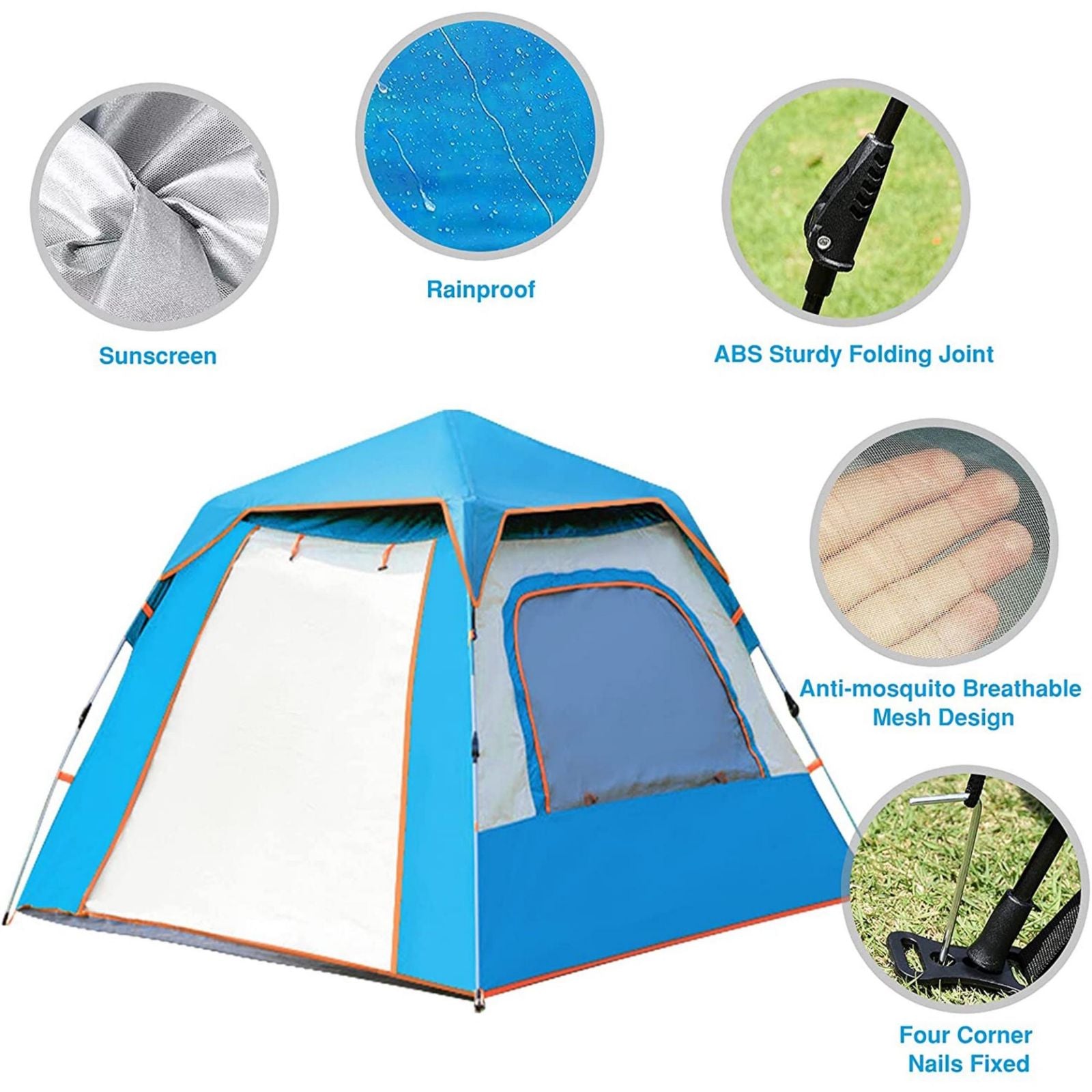 Instant Pop Up Tent For Hiking 2/3/4 Person Camping Tents, Waterproof Windproof Family Tent With Top Rainfly, Easy Set Up, Portable With Carry Bag, With UV Protection  / BLUE