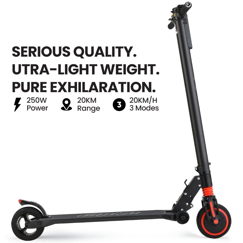 ALPHA Carbon Gen III 250W 10Ah Electric Scooter w Suspension, for Adults or Teens, Black/Red