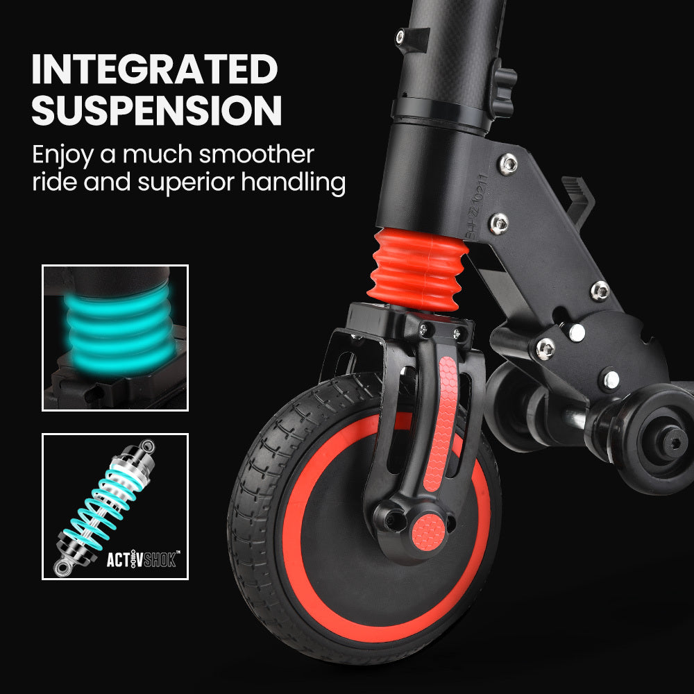 ALPHA Carbon Gen III 250W 10Ah Electric Scooter w Suspension, for Adults or Teens, Black/Red