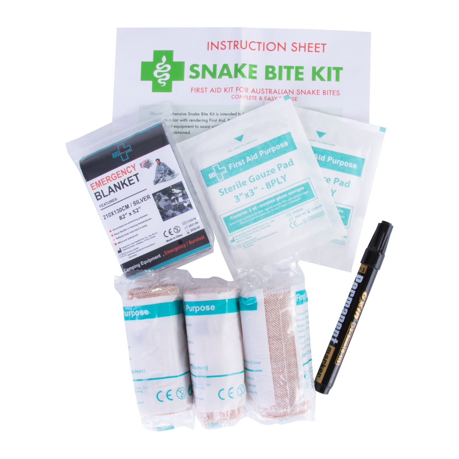 3x 9 Piece Australian Snake Bite First Aid Kit Camping Hiking Travel