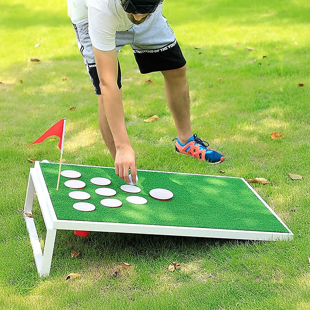 Golf Cornhole Game With Chipping Mats, Golf Balls, Putters