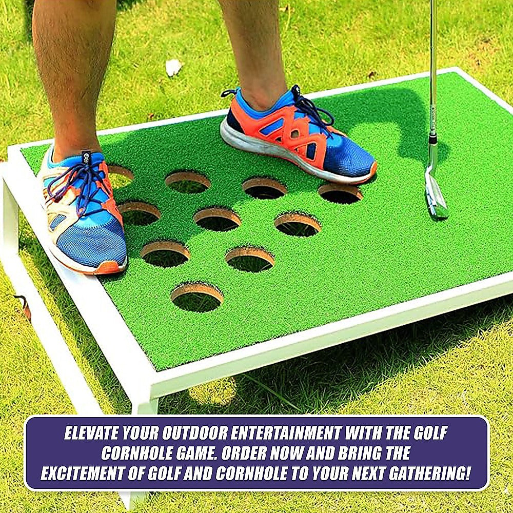 Golf Cornhole Game With Chipping Mats, Golf Balls, Putters