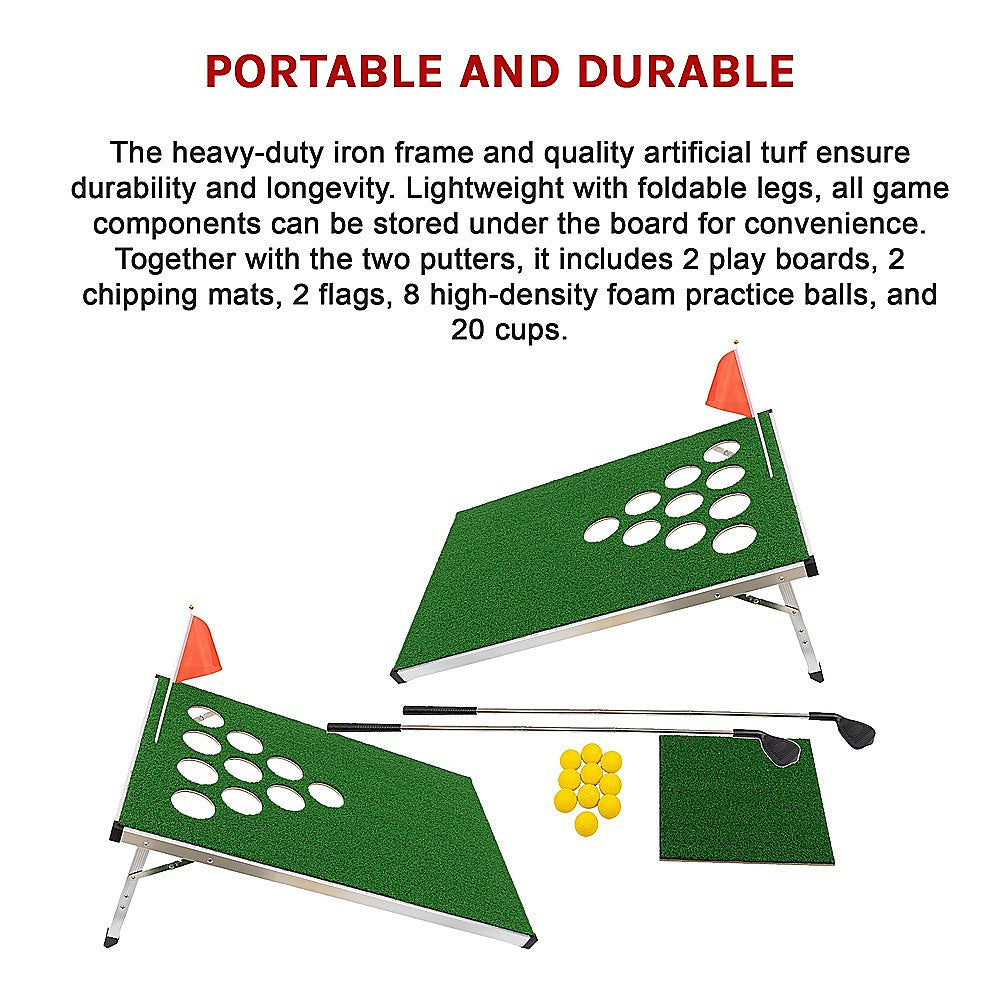 Golf Cornhole Game With Chipping Mats, Golf Balls, Putters