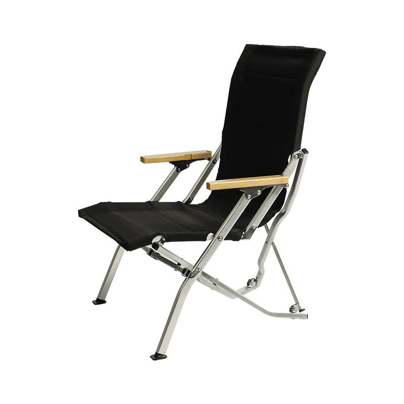 Black Folding Camping Chair - 85x57x55cm with Wooden Armrests & Lightweight Frame