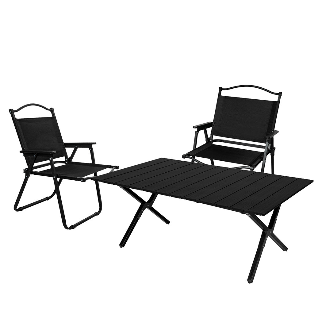 Levede Folding Camping Table Chair Set Black-1831592606644178944