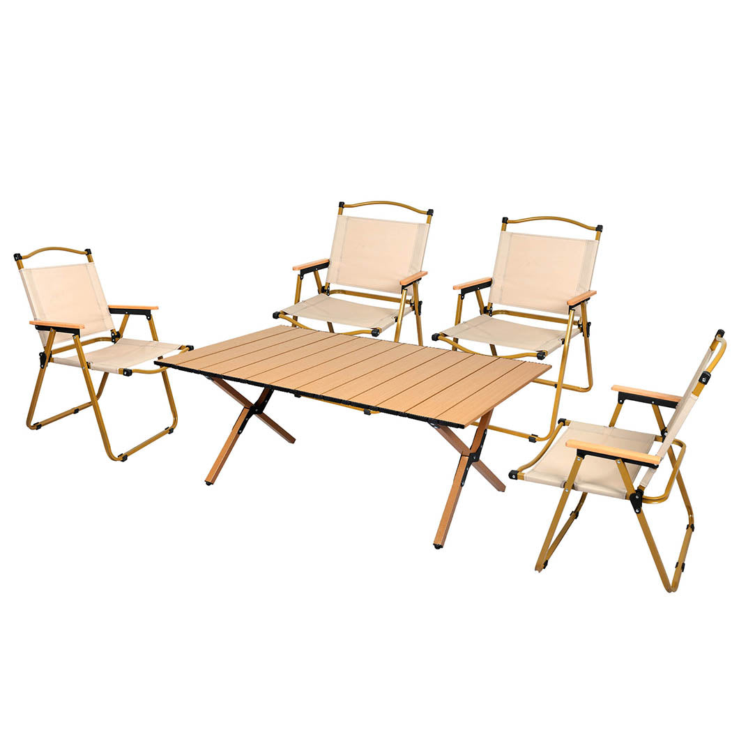 Levede Folding Camping Table Chair Set Oak-1831592528076476416