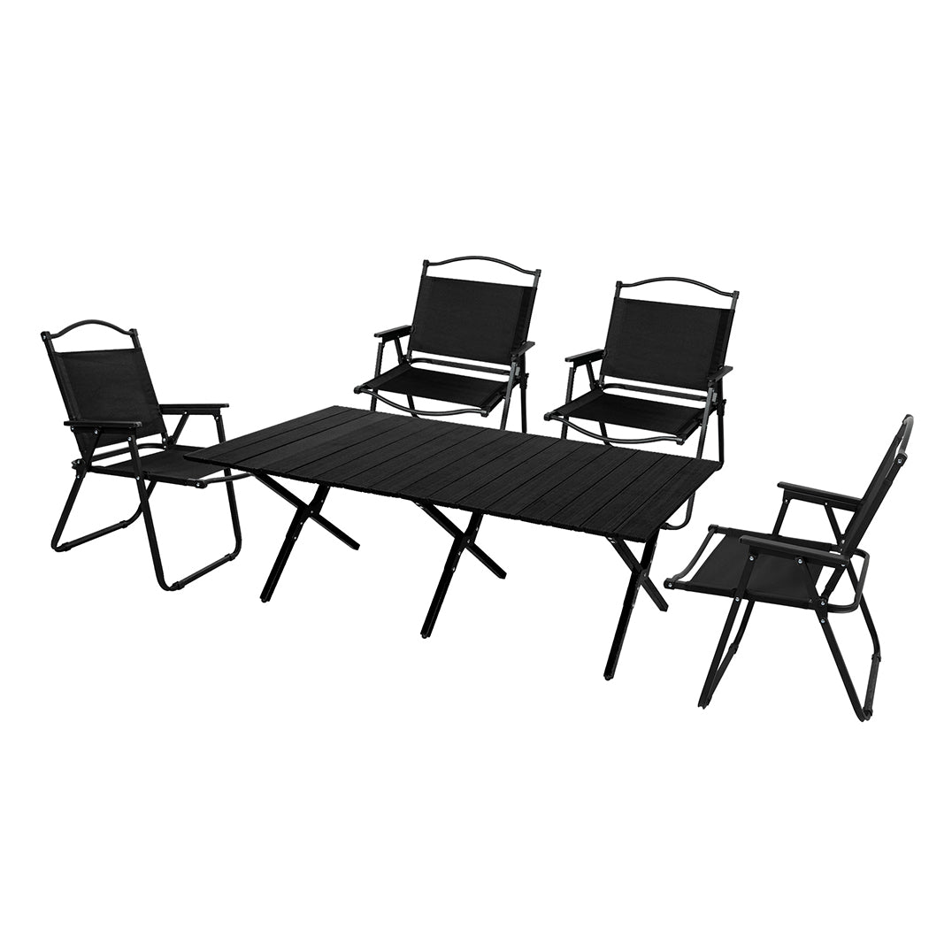 Levede Folding Camping Table Chair Set Black-1831592535009660928