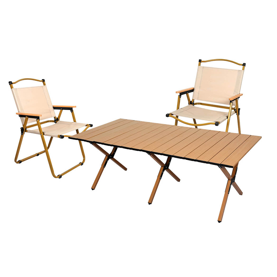 Levede Folding Camping Table Chair Set Oak-1831592571701432320