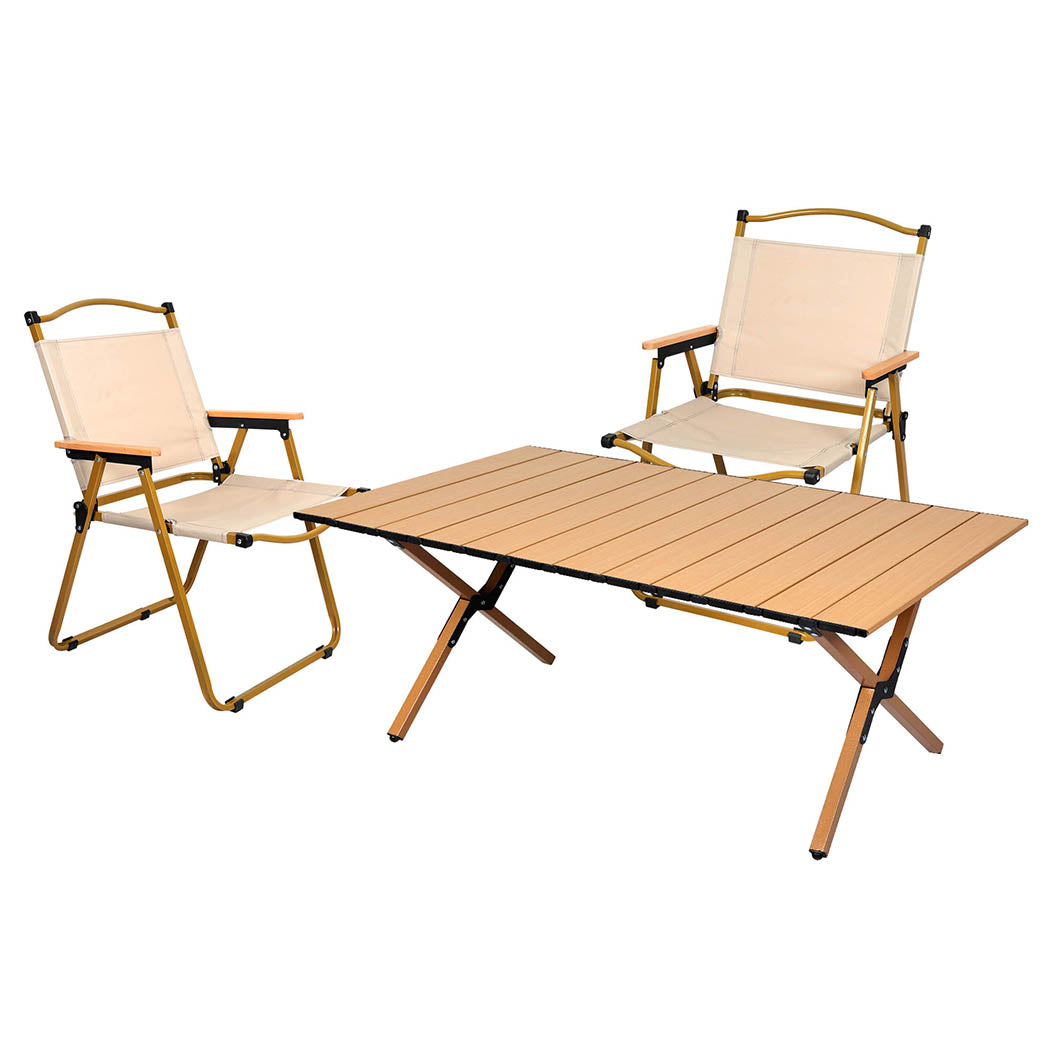 Levede Folding Camping Table Chair Set Oak-1831592584661831680