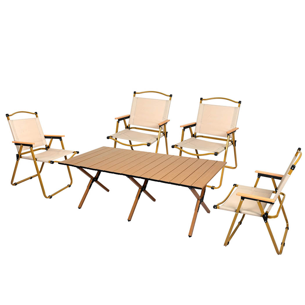 Levede Folding Camping Table Chair Set Oak-1831592523311747072