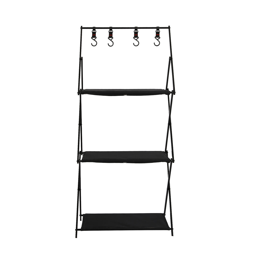 Levede Foldable Camping Storage Shelves 3 Layer with Hooks Black-1831592771744567297