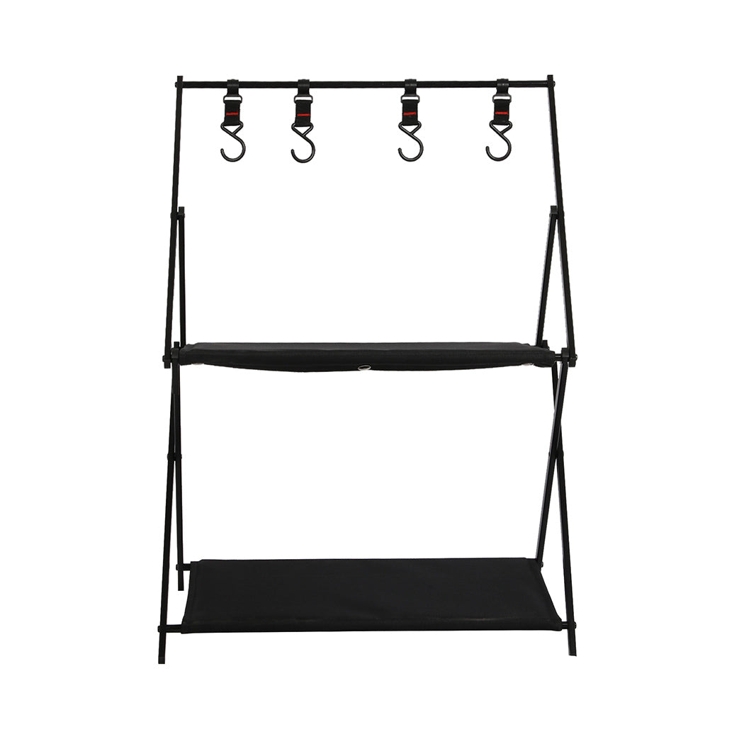 Levede Foldable Camping Storage Shelves 2 Layer with Hooks Black-1831592815499546625