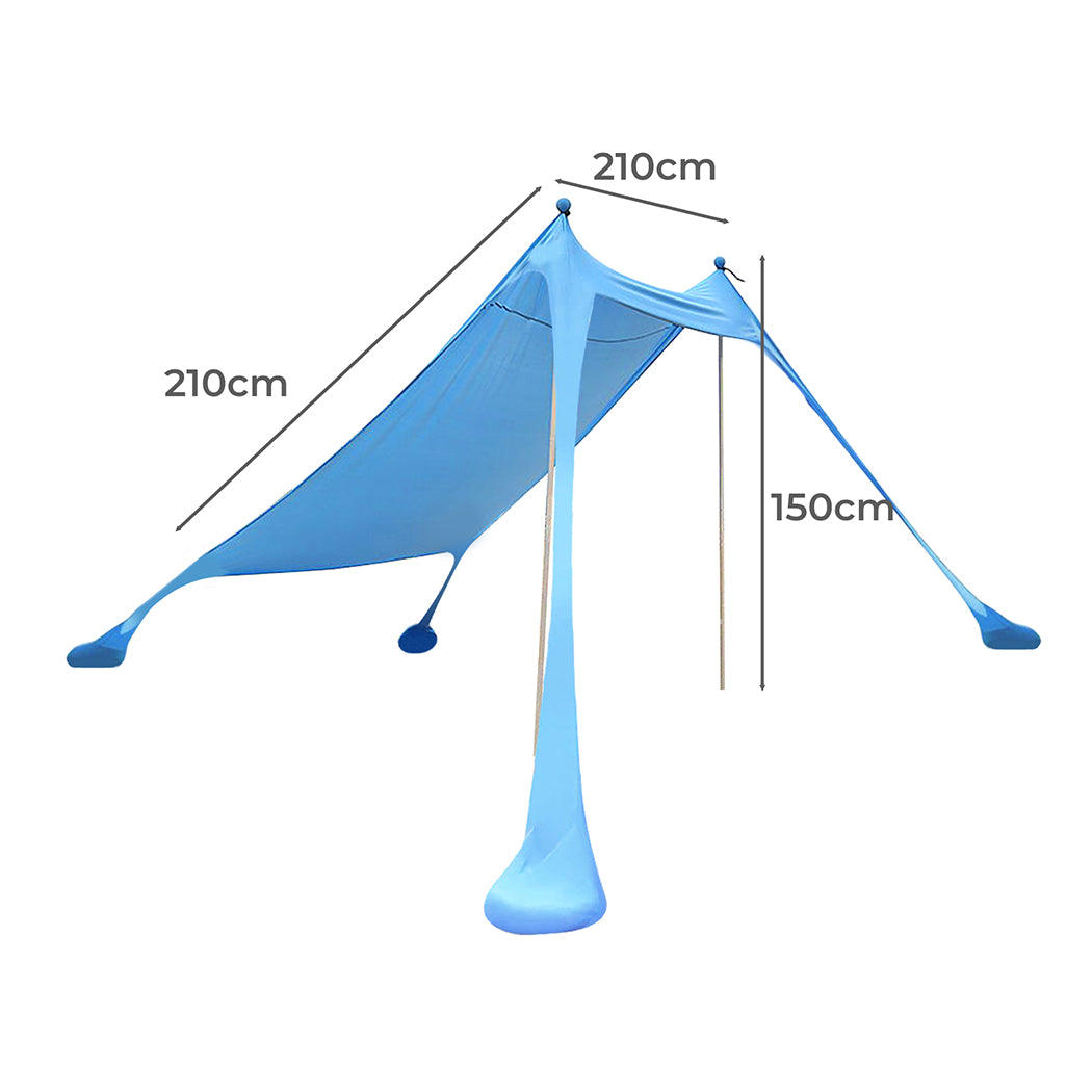 Beach Tent Camping Canopy 2-4 Person Family Sun Shade Shelter 210x210cm Blue-1831592771601960962