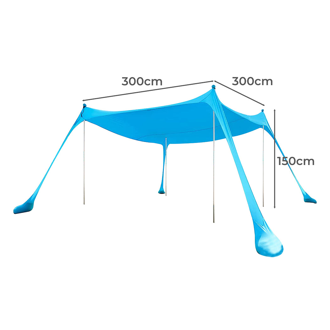 Beach Tent Camping Canopy 4-6 Person Family Sun Shade Shelter 300x300cm Blue-1831592673266503682