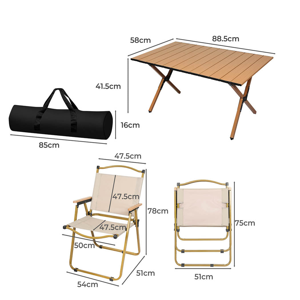 Levede Folding Camping Table Chair Set Oak-1831592528076476418