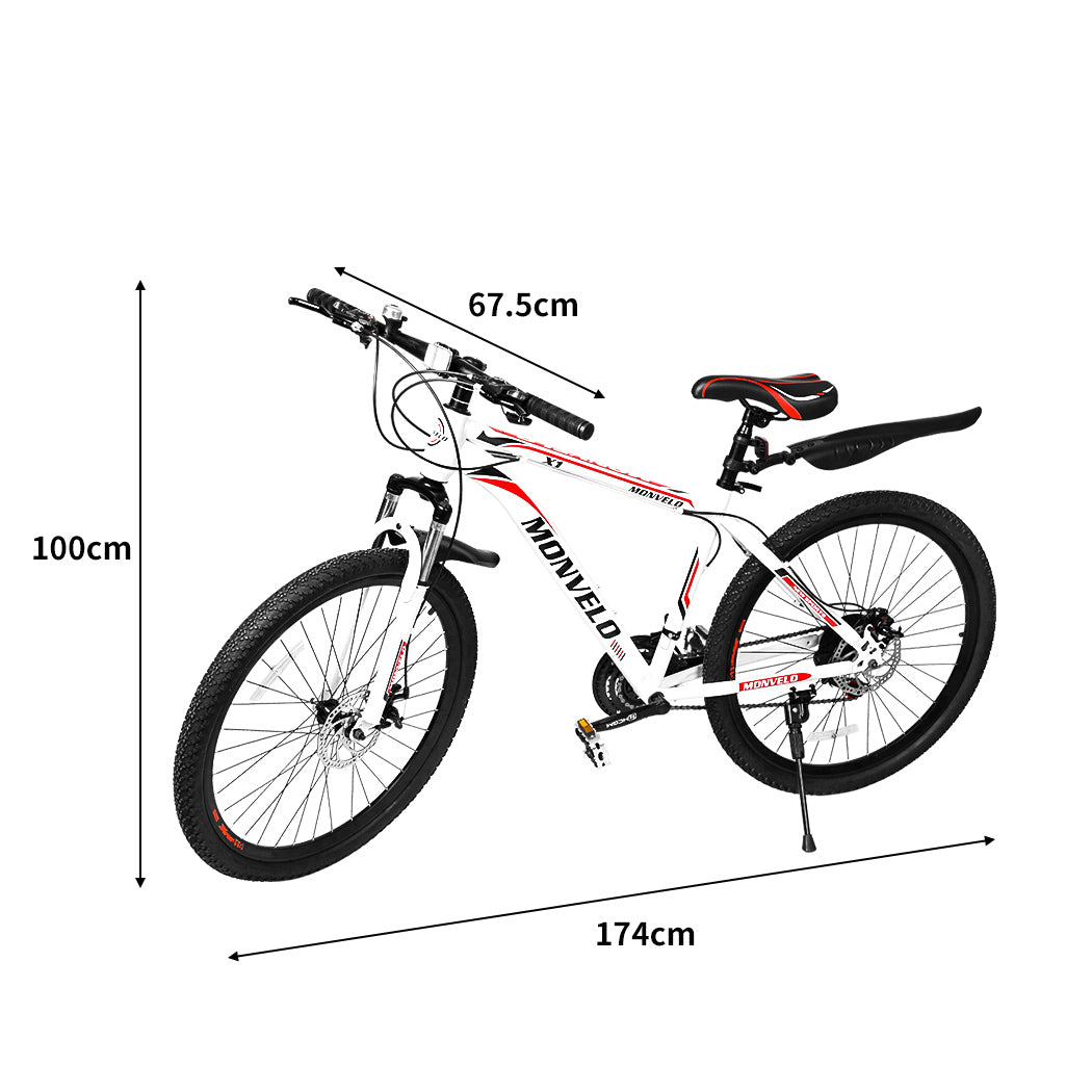 Monvelo 21 Speed 27.5'' Mountain Bicycle Black,Red,White-1831592499639095298